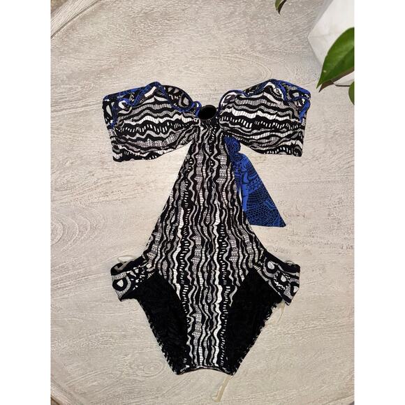 Gottex Monokini Swimsuit|6| Cutout One Piece Boho Retro Wave Print Resortwear - Picture 1 of 5
